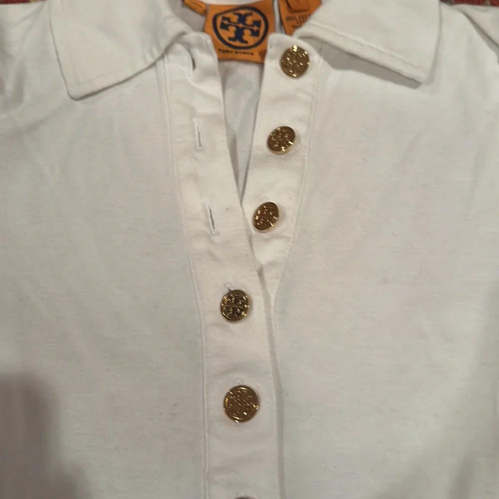 Tory Burch white button tee size small
